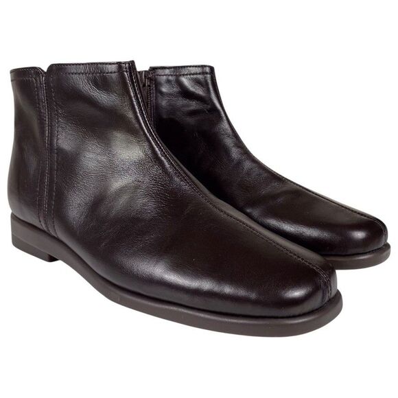 Aerosoles Shoes - NEW Aerosoles Double Trouble 2 Booties Size 9.5 Brown Leather Ankle Square Toe